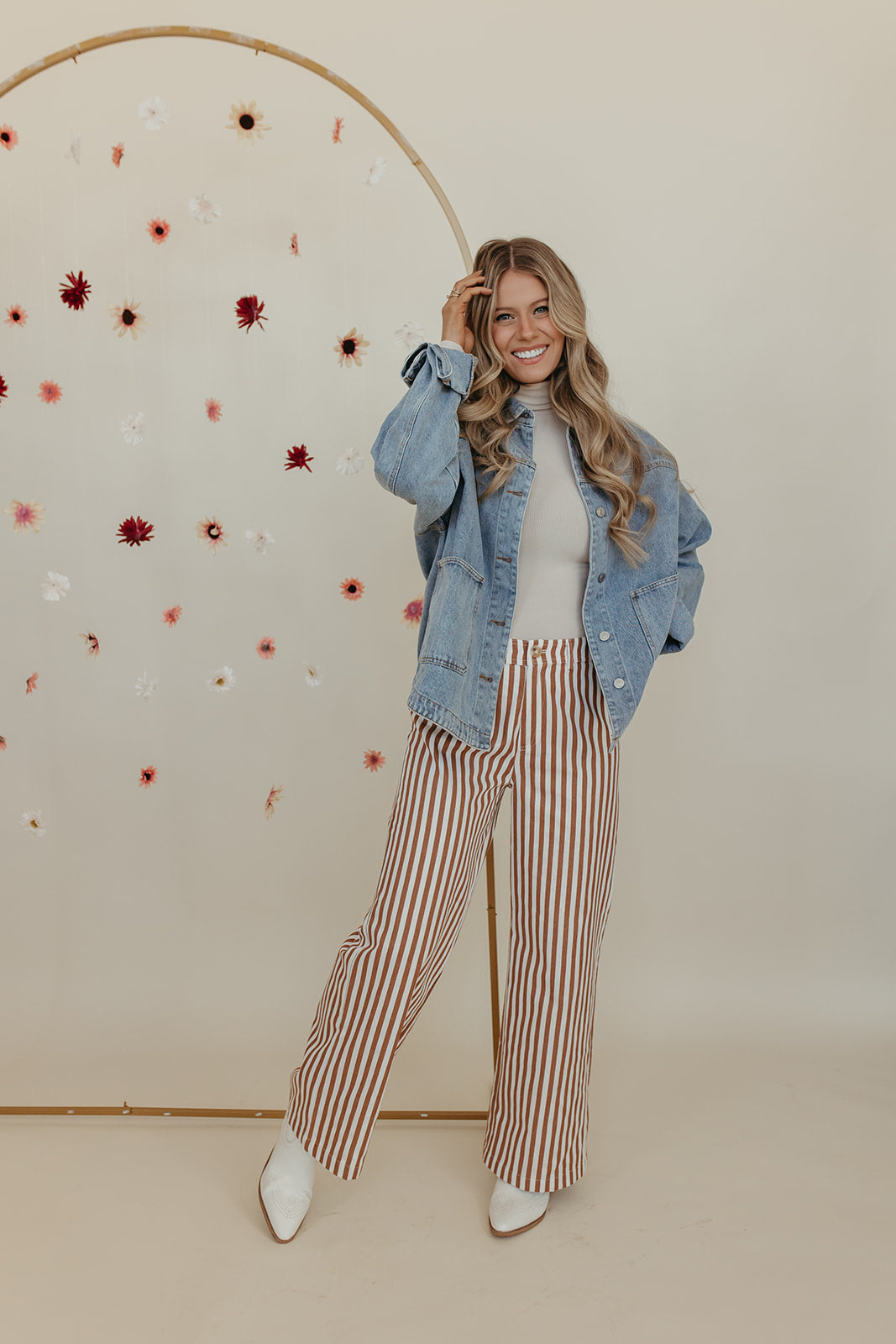 THE STACEY STRIPED WIDE LEG PANTS IN IVORY