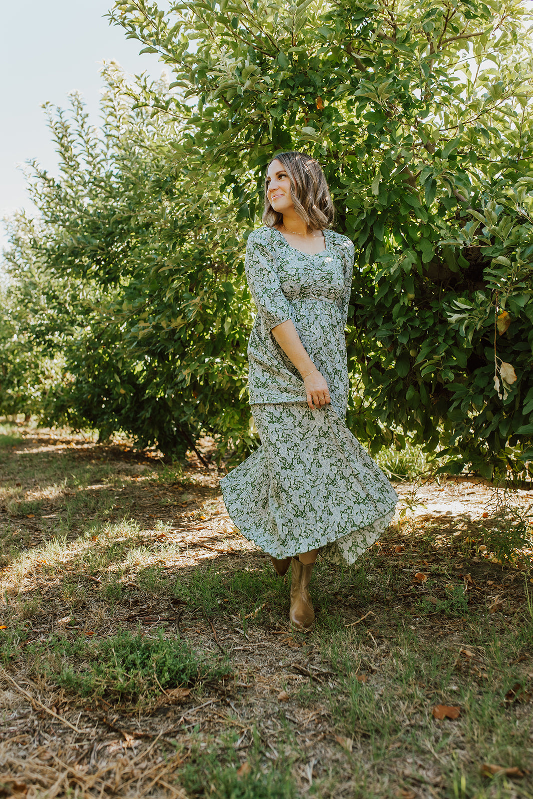 Pink and shop green floral dress