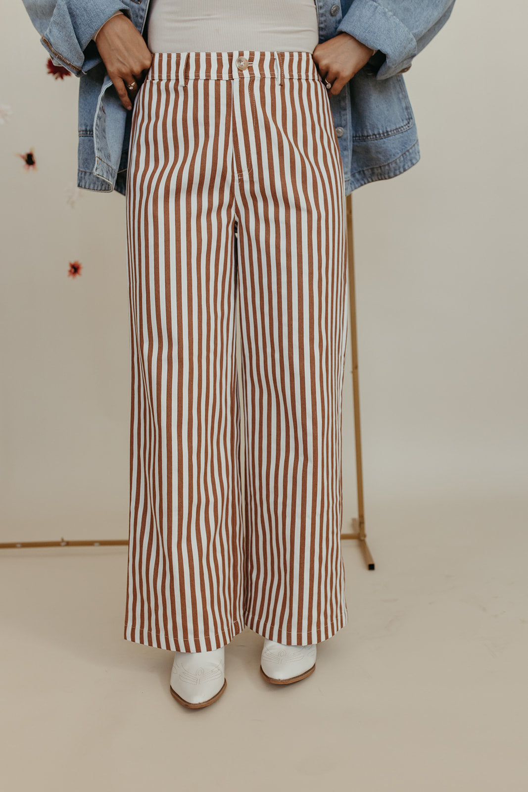 THE STACEY STRIPED WIDE LEG PANTS IN IVORY