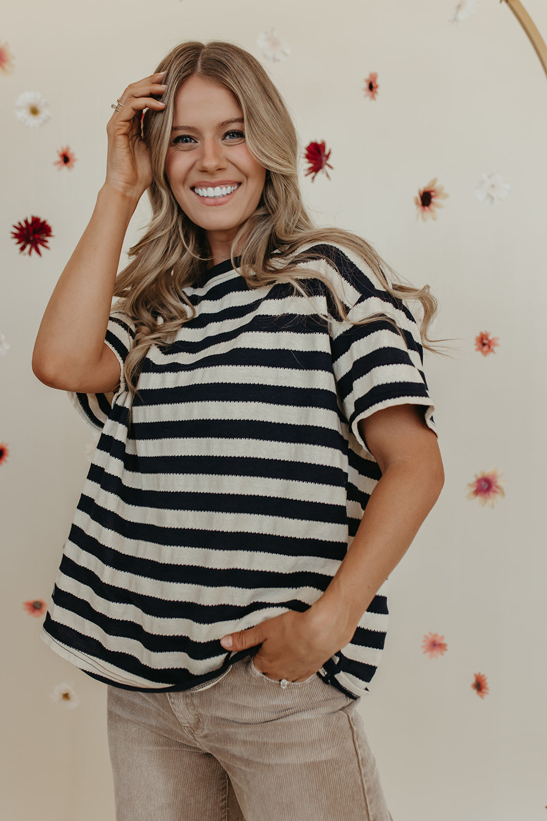 THE OAKLEIGH OVERSIZED STRIPE KNIT TOP IN NAVY