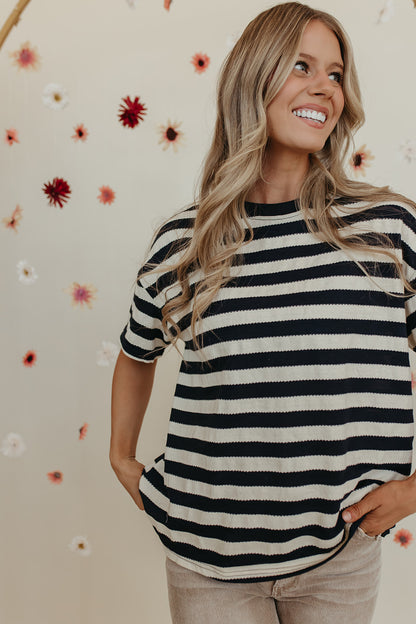 THE OAKLEIGH OVERSIZED STRIPE KNIT TOP IN NAVY