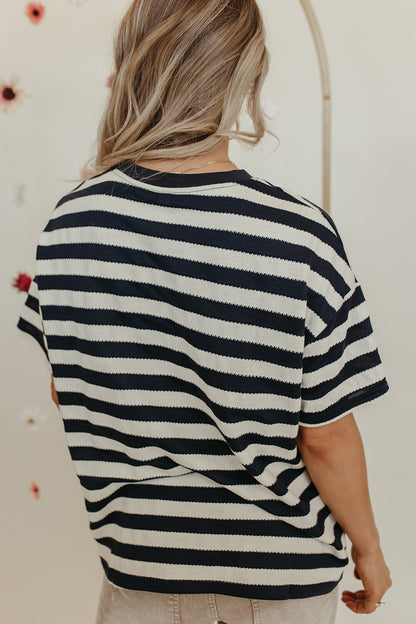 THE OAKLEIGH OVERSIZED STRIPE KNIT TOP IN NAVY