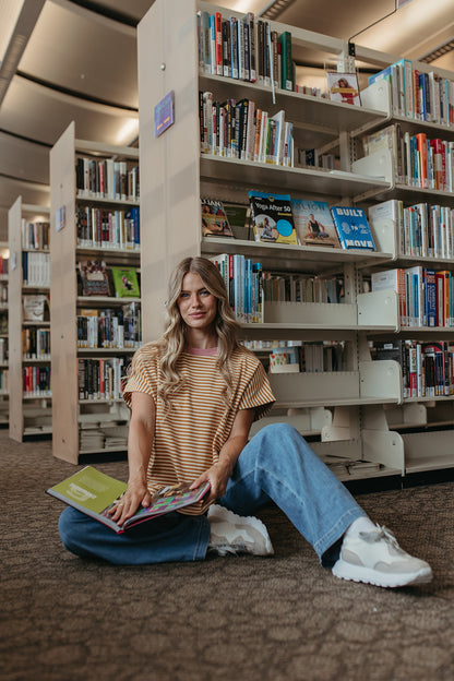 THE CICI SOFT BRUSHED TOP IN MUSTARD STRIPE