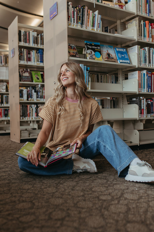 THE CICI SOFT BRUSHED TOP IN MUSTARD STRIPE