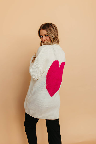 THE HARLOW HEART CARDIGAN IN CREAM Pink Desert