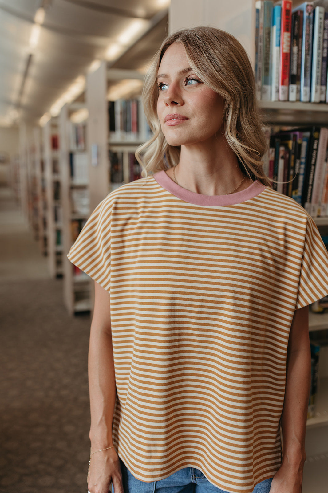 THE CICI SOFT BRUSHED TOP IN MUSTARD STRIPE