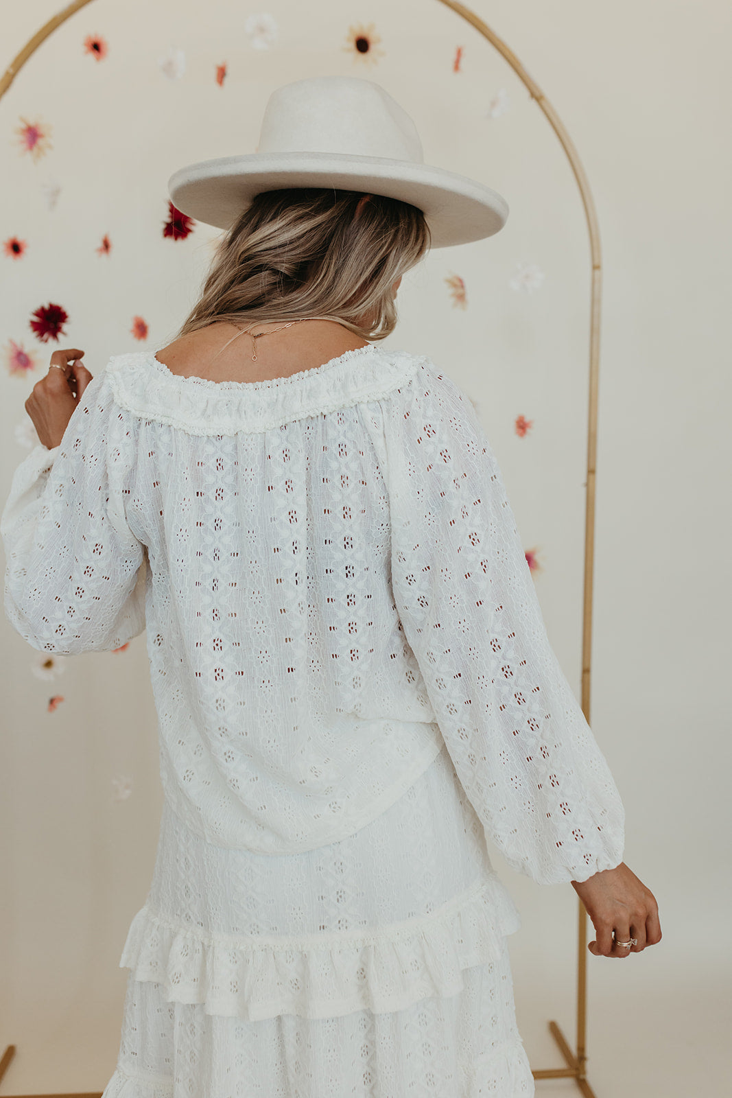 THE PARKER POINTELLE FRONT TIE TOP AND TIERED MAXI SKIRT SET IN CREAM