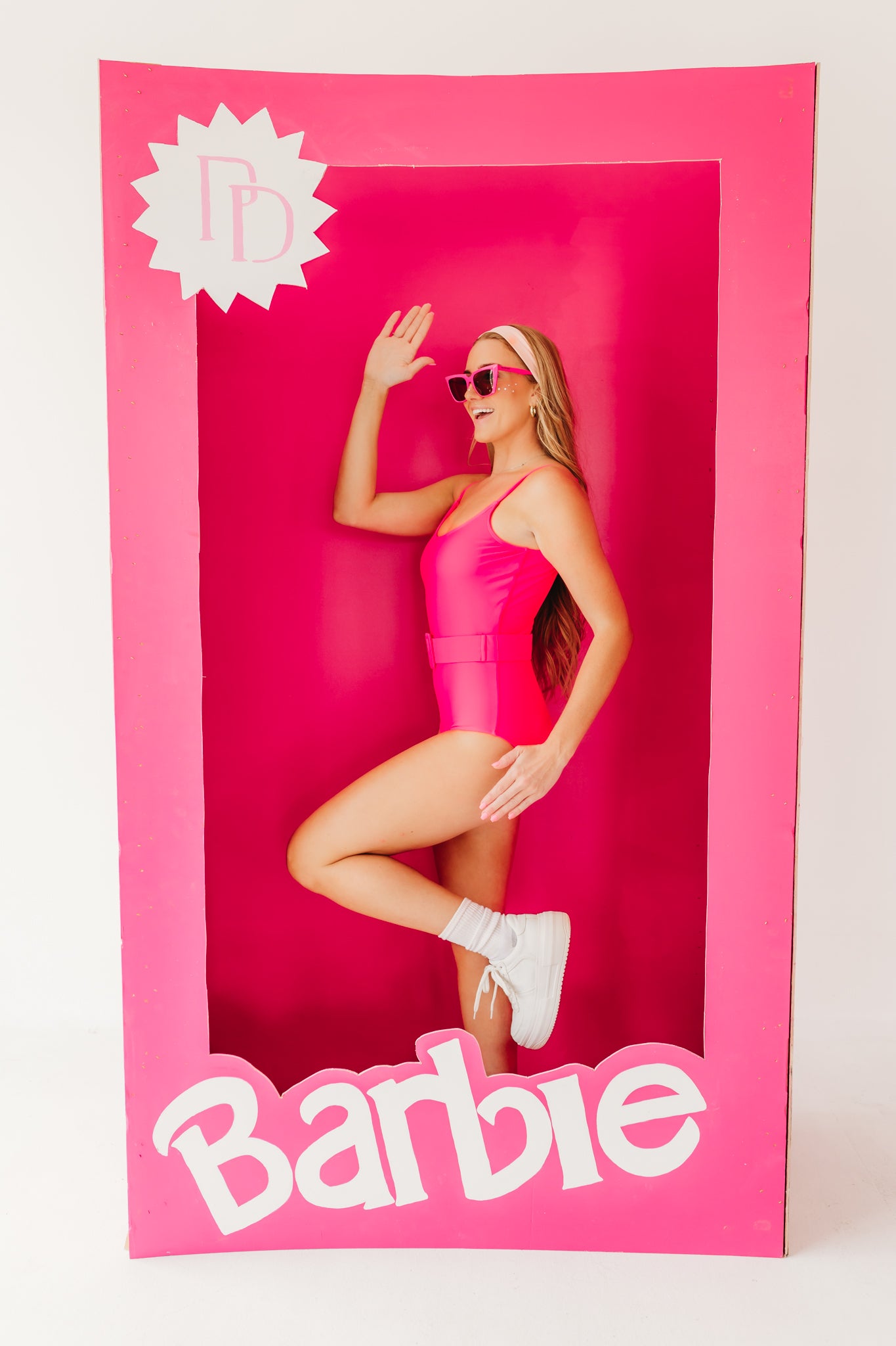 MONROE BELTED ONE PIECE IN NEON PINK BY BETSY MIKESELL X PINK DESERT