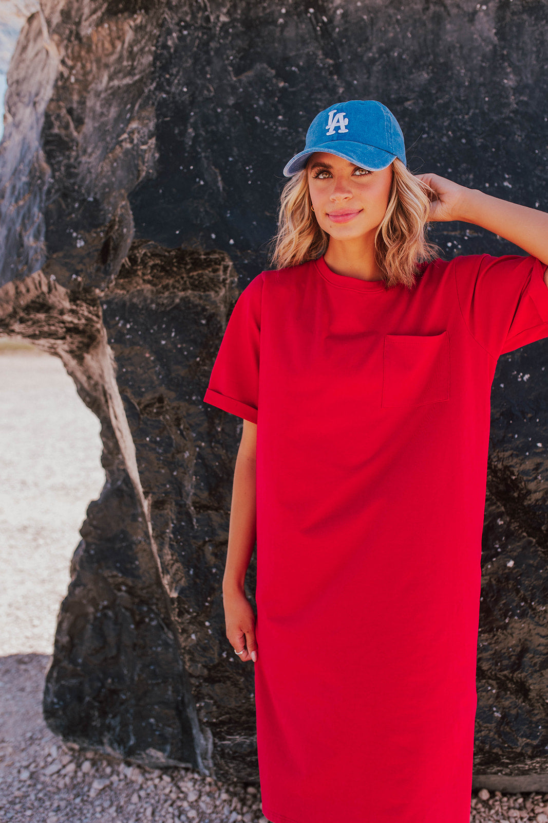 Long red t store shirt dress