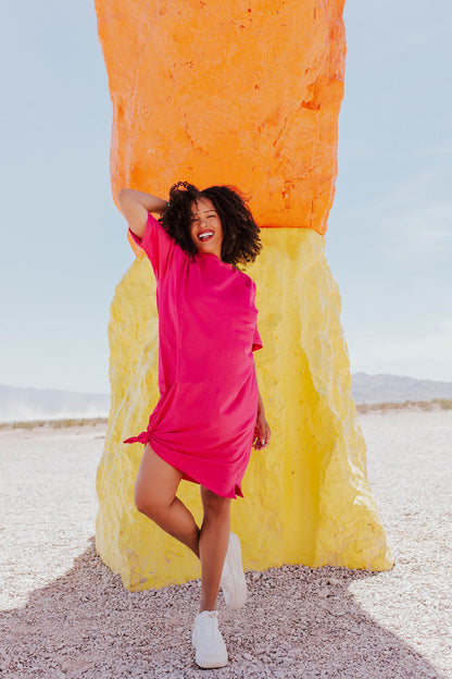 THE EASY DOES IT T-SHIRT DRESS BY PINK DESERT IN FUCHSIA