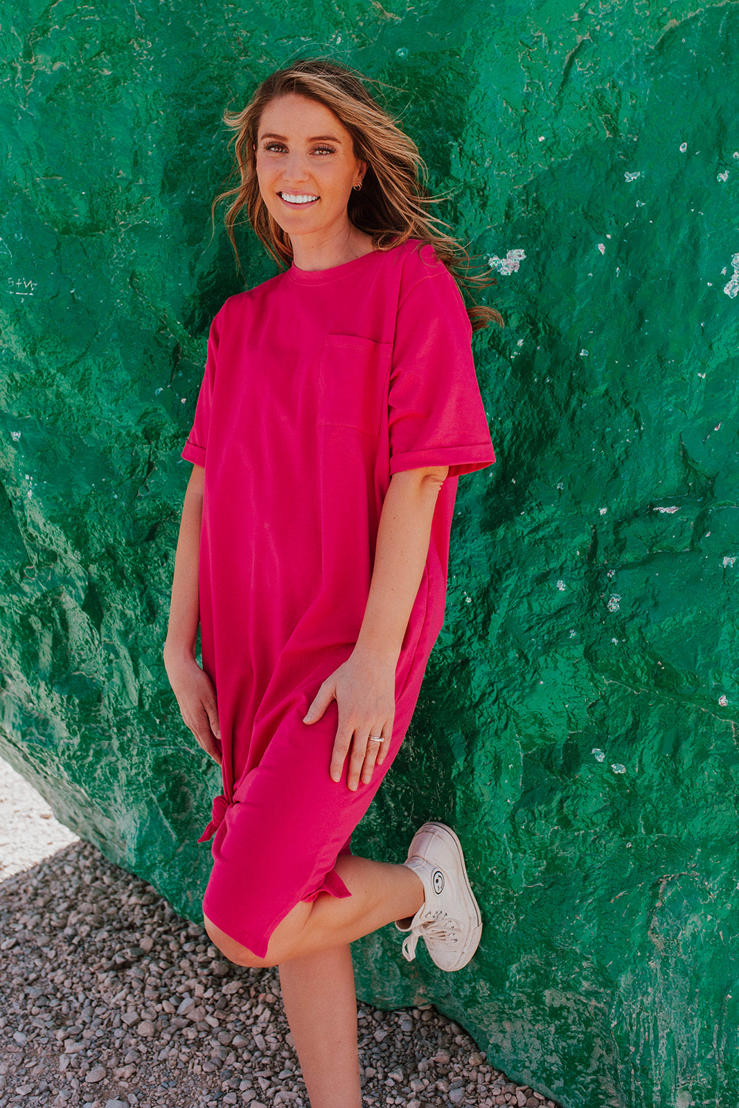 THE EASY DOES IT T SHIRT DRESS BY PINK DESERT IN FUCHSIA Pink Desert