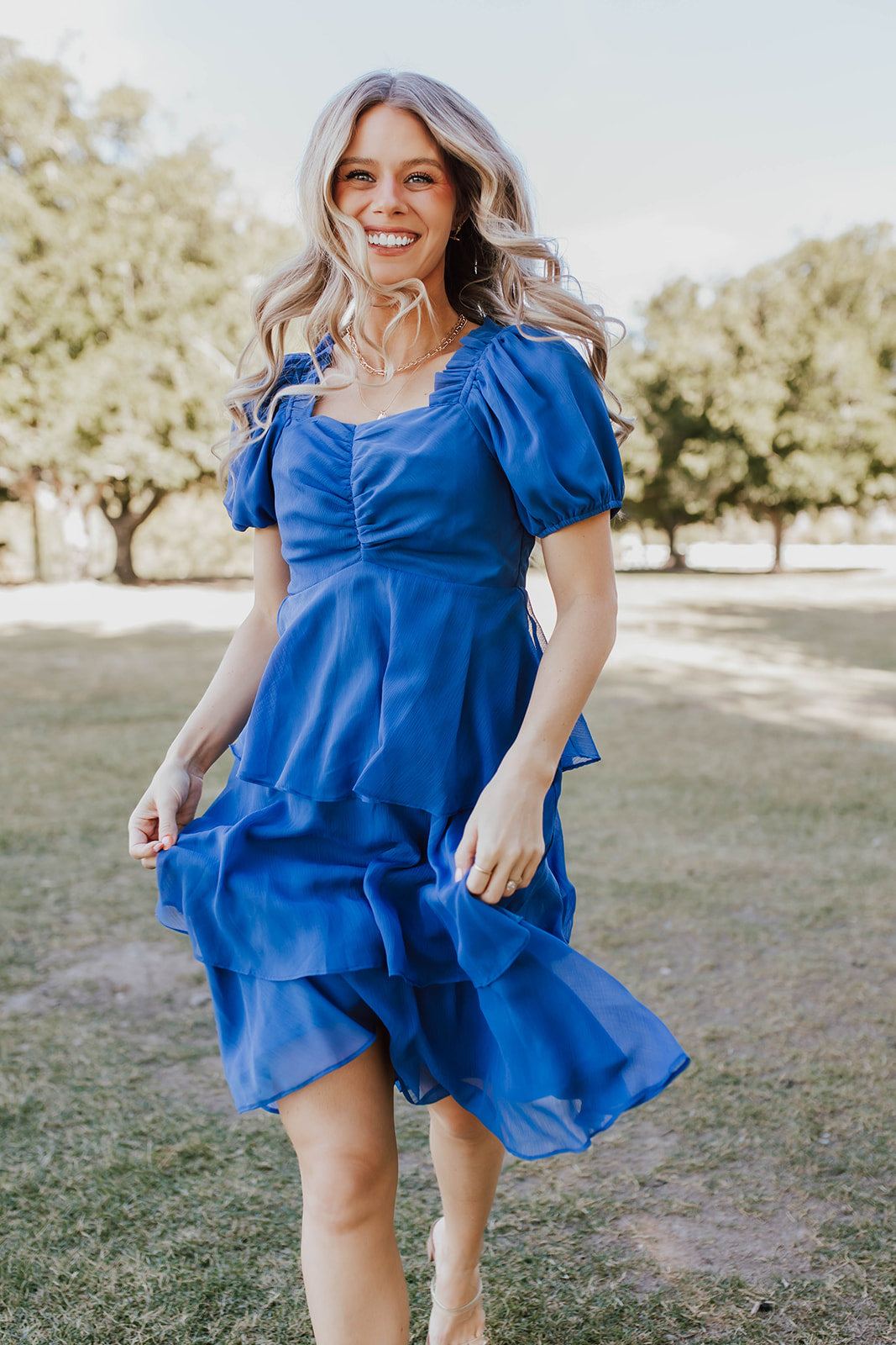 Blue chiffon outlet midi dress