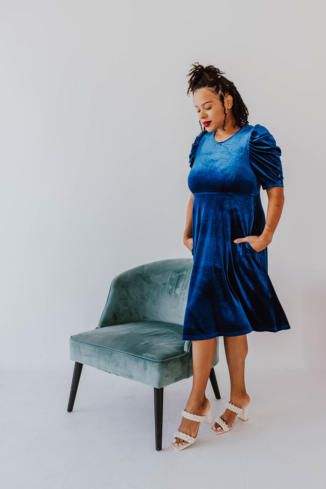 Wallis blue velvet dress sale