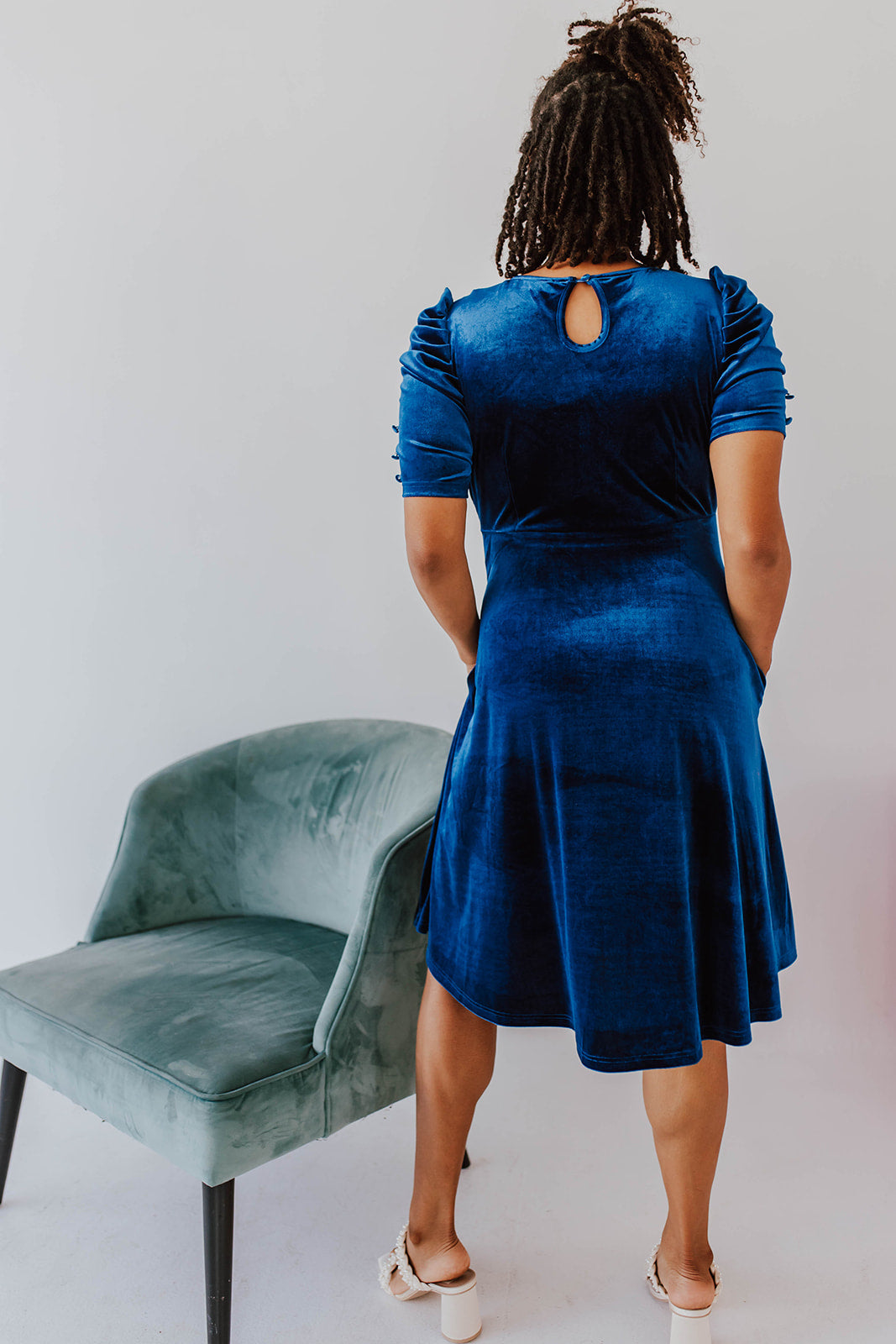 Sapphire blue velvet clearance dress