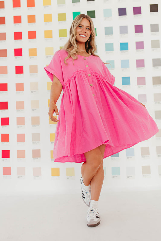THE MILLY OVERSIZED BUTTON UP DRESS IN PINK