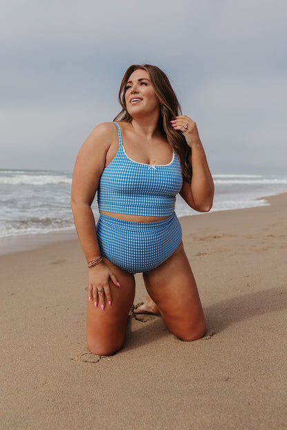 NEWPORT SWIM TOP IN BLUE GINGHAM BY PINK DESERT