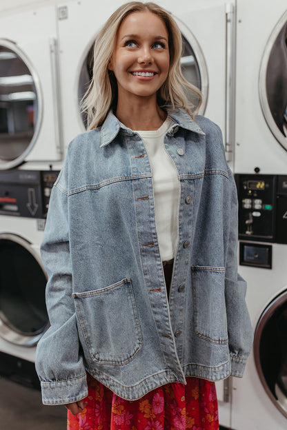 THE KALIN OVERSIZED DENIM JACKET IN MEDIUM WASH