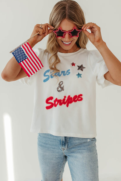 THE STARS AND STRIPES PUFF SLEEVE TOP IN WHITE