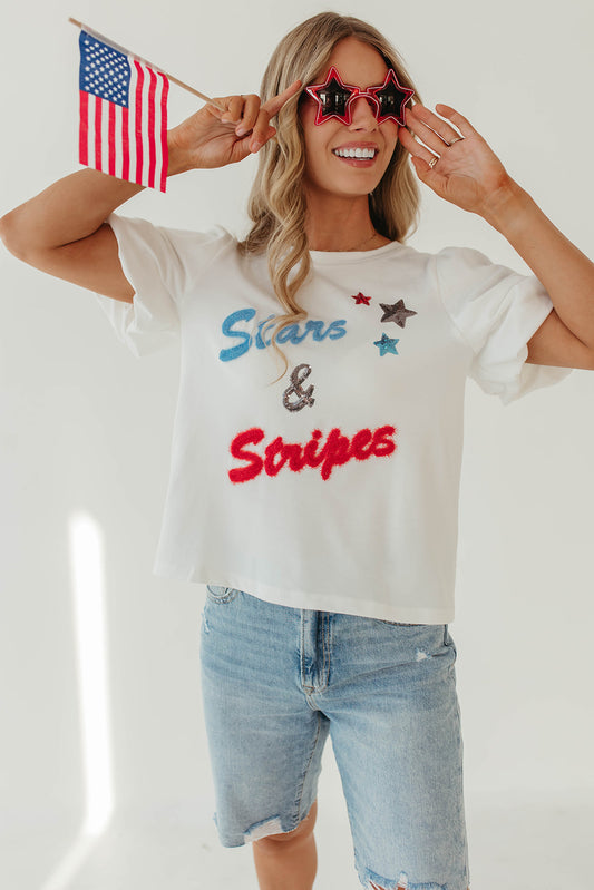THE STARS AND STRIPES PUFF SLEEVE TOP IN WHITE