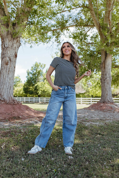 THE SOFIE STRIPED TOP IN BLACK