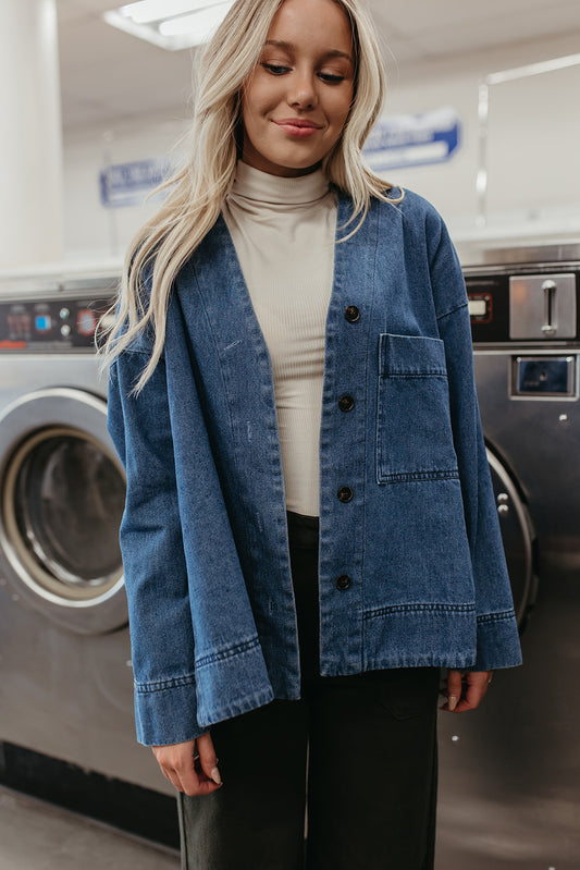 THE SHERI BUTTON DOWN JACKET IN DENIM