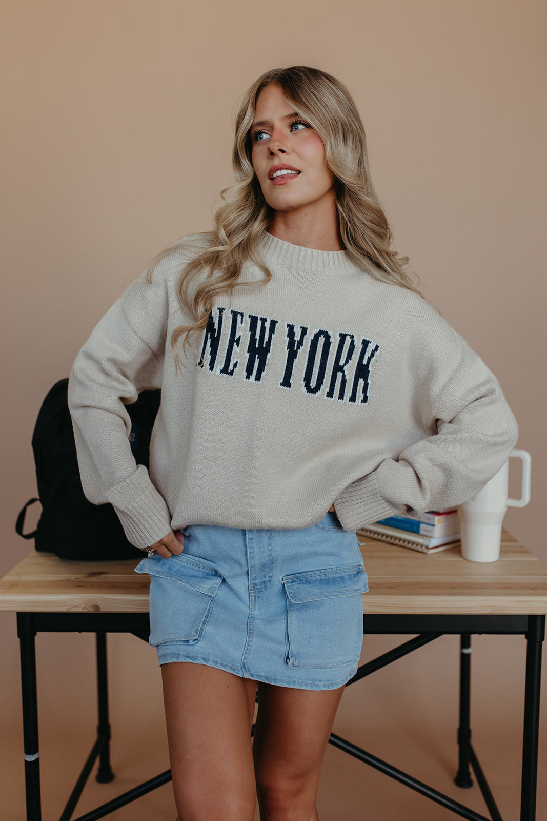 THE NY OVERSIZED CREW SWEATER IN CREAM