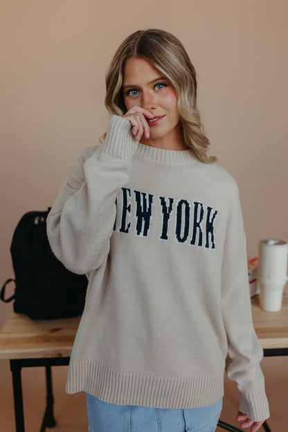 THE NY OVERSIZED CREW SWEATER IN CREAM