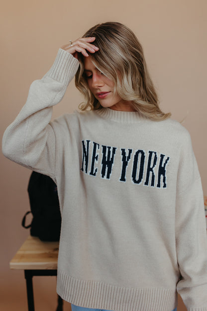 THE NY OVERSIZED CREW SWEATER IN CREAM