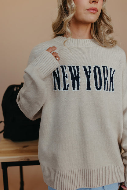 THE NY OVERSIZED CREW SWEATER IN CREAM