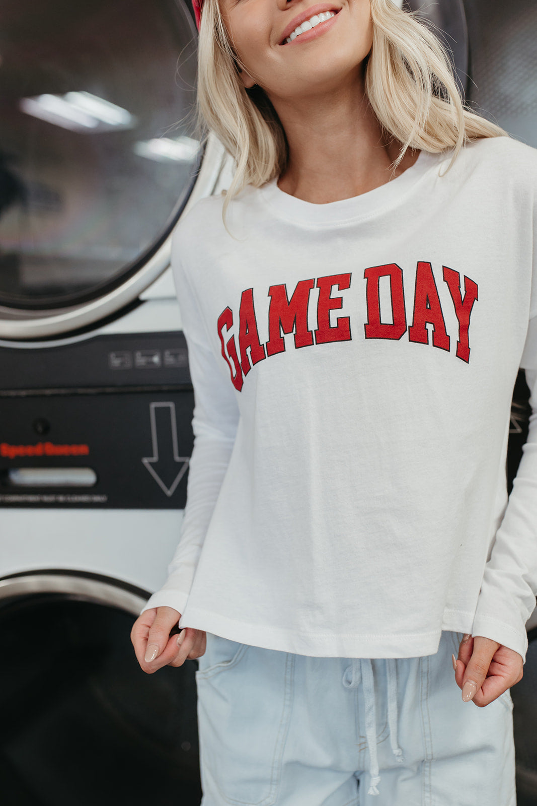 THE GAME DAY LONG SLEEVE TEE IN WHITE