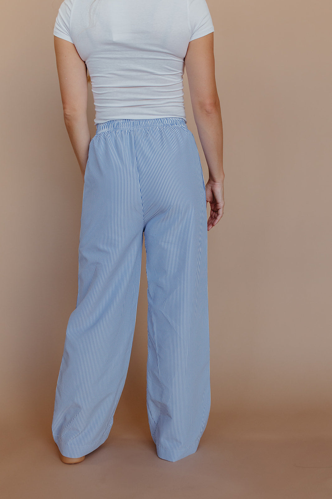 THE NANCIE DRAWSTRING PANTS IN BLUE STRIPE