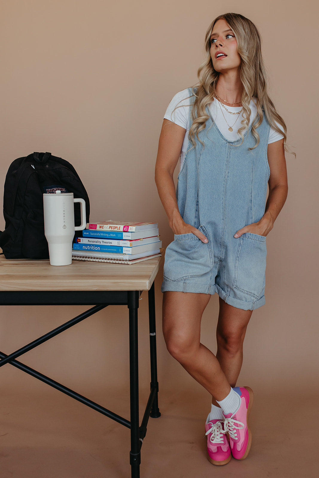 THE KORY CUFFED SHORTALLS IN LIGHT DENIM