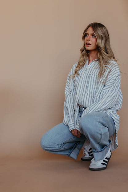 THE SOPHIA BUTTON UP TOP IN BLUE STRIPE