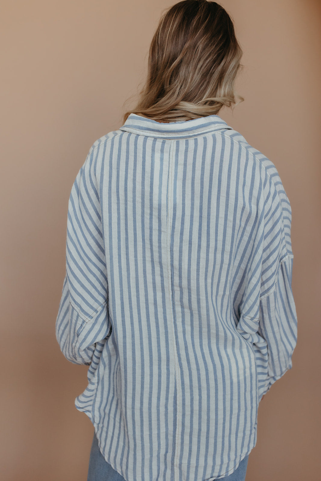 THE SOPHIA BUTTON UP TOP IN BLUE STRIPE