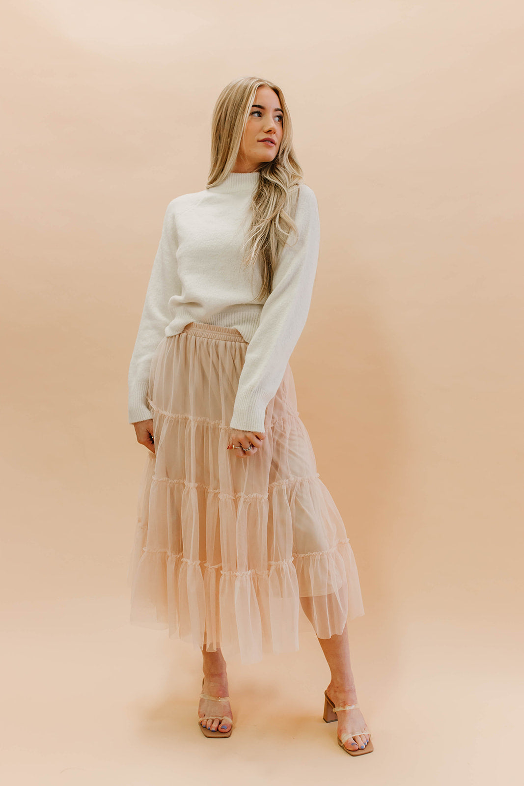 THE MELINDA MESH TIERED SKIRT IN BLUSH