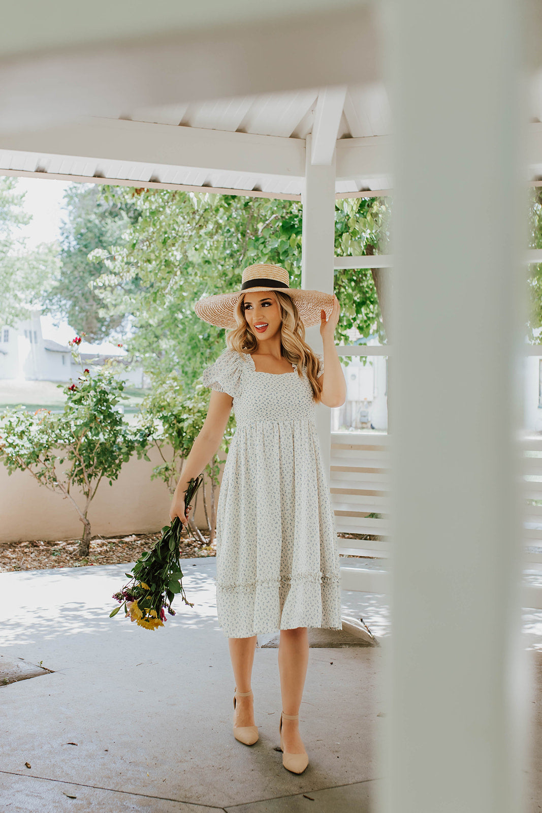 THE TEA PARTY DRESS IN DAINTY BLUE FLORAL BY PINK DESERT Pink Desert