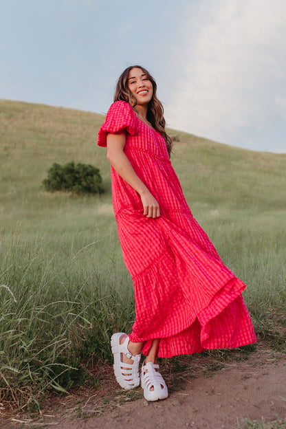 THE KATHY MAXI DRESS IN PINK GINGHAM