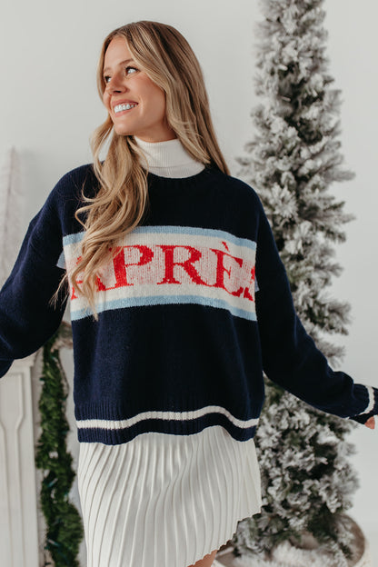 THE APRÈS GRAPHIC SWEATER IN NAVY