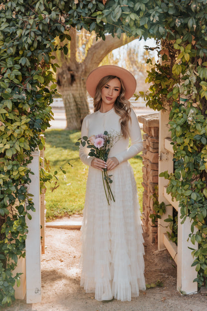 THE CASCADE TULLE TIERED MIDI SKIRT IN CREAM