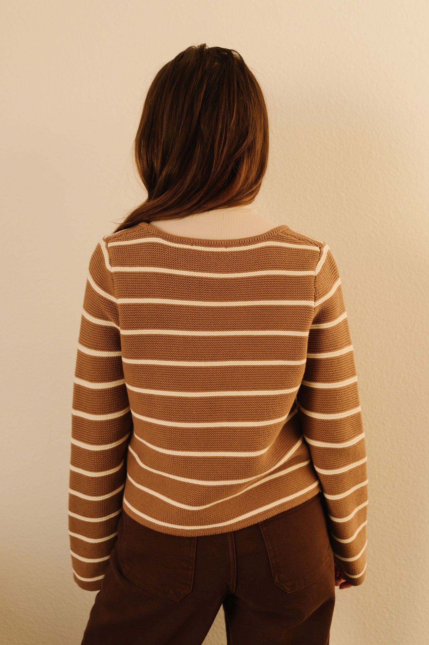 THE KARTER TIE FRONT KNIT CARDIGAN IN MOCHA STRIPE