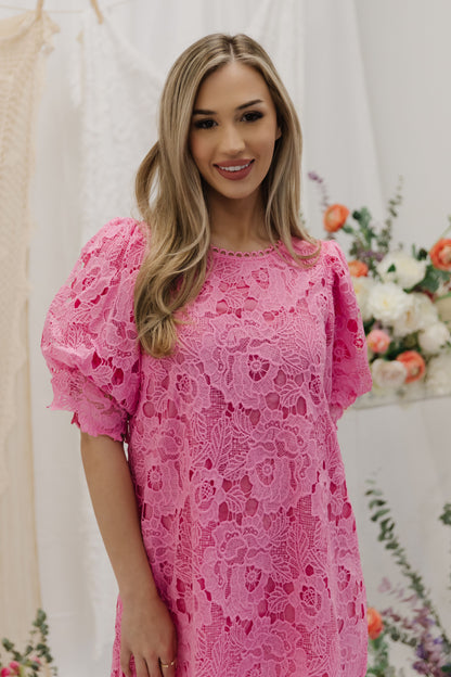 THE LORETTA LACE MINI DRESS IN PINK