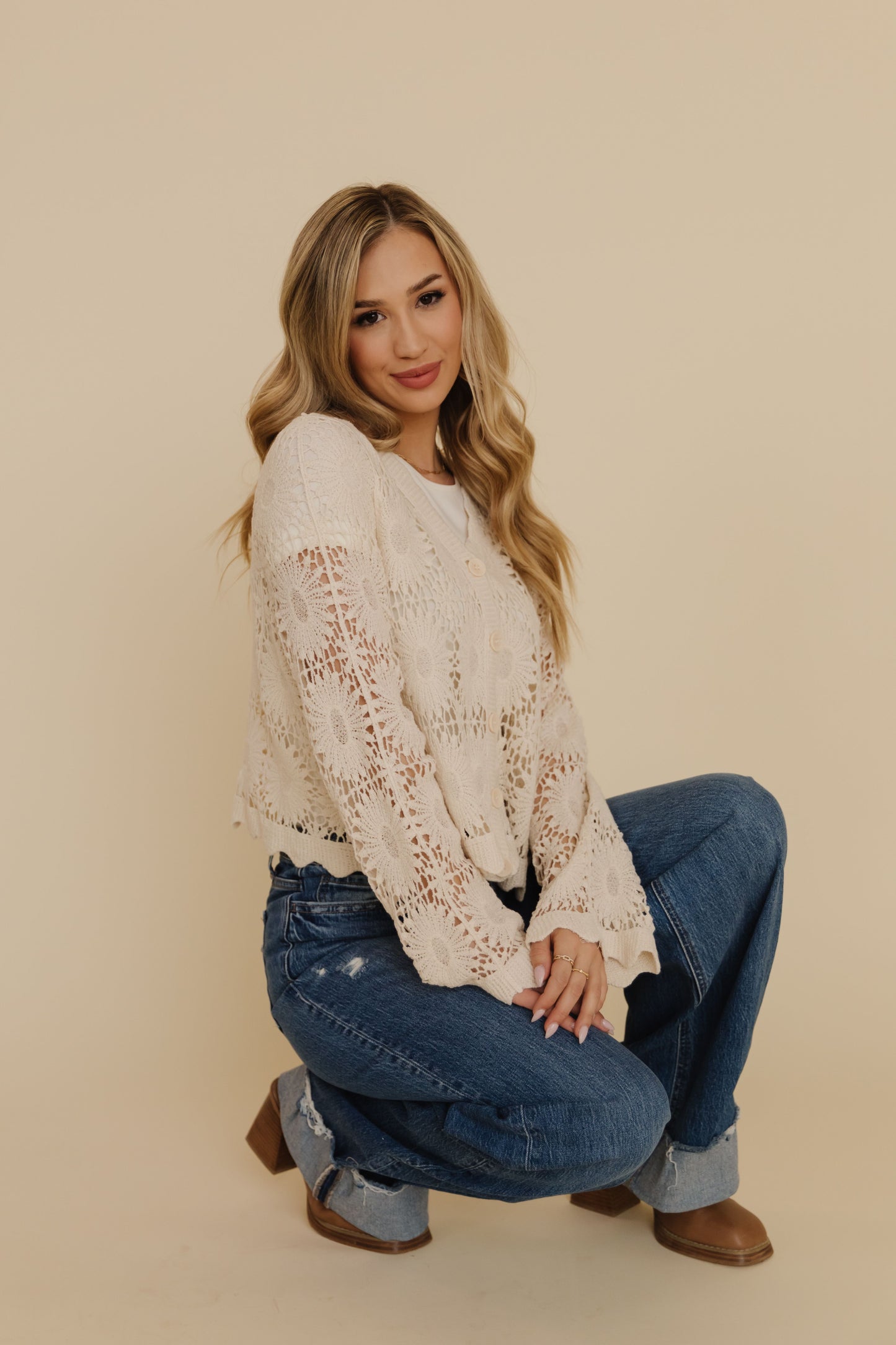 THE SHANE SCALLOPED LONG SLEEVE TOP IN CREAM