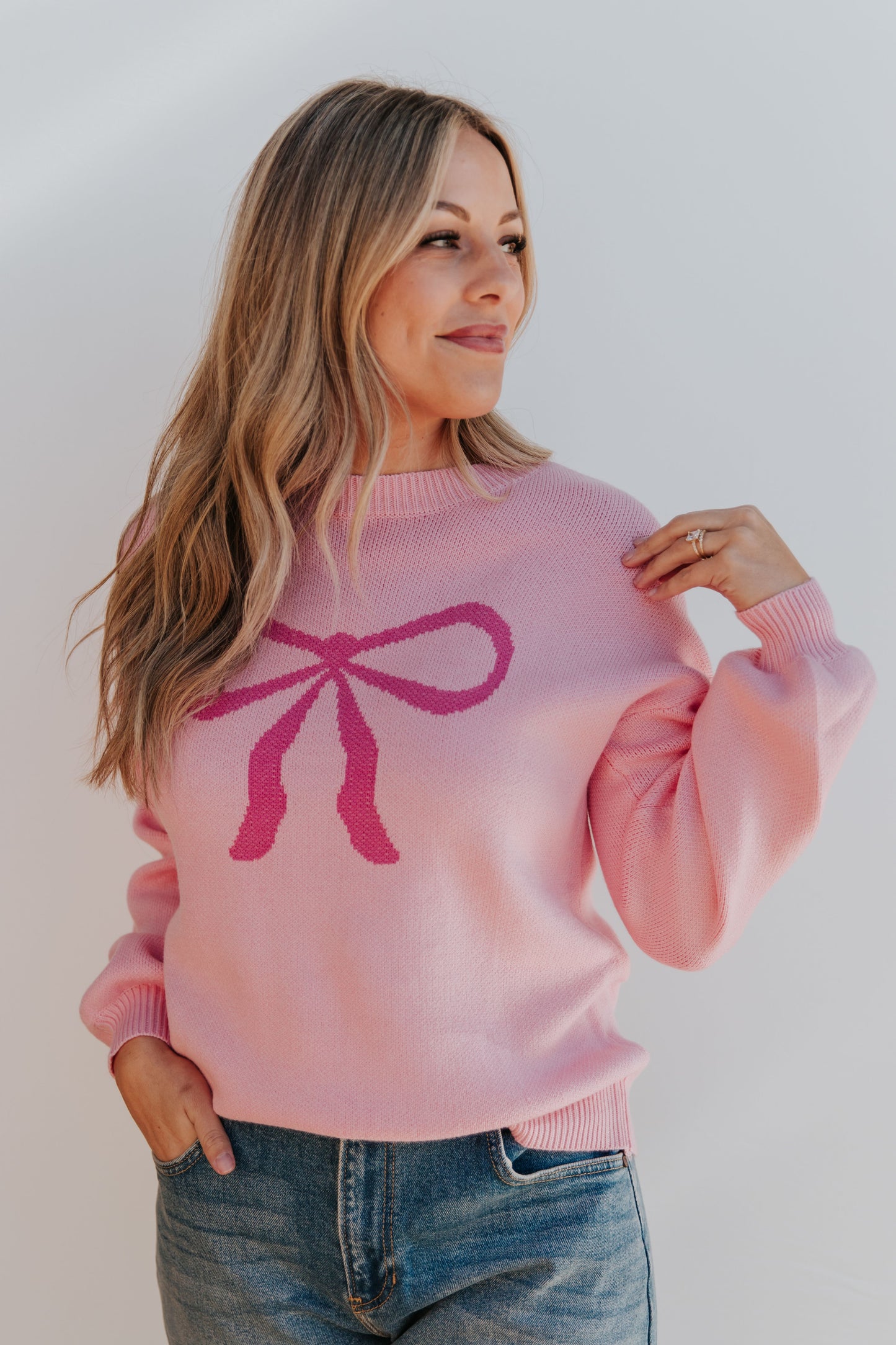 THE SALOME BOW TIE SWEATER IN PINK