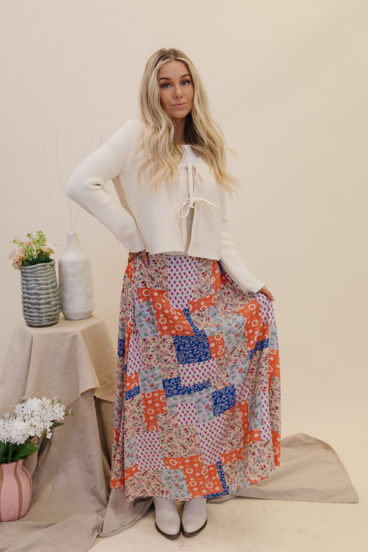 THE BRADYN PRINT MAXI SKIRT IN ORANGE