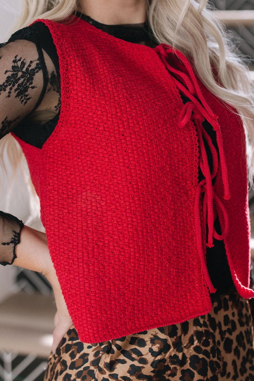 THE RUBY KNITTED TIE FRONT CARDIGAN IN RED