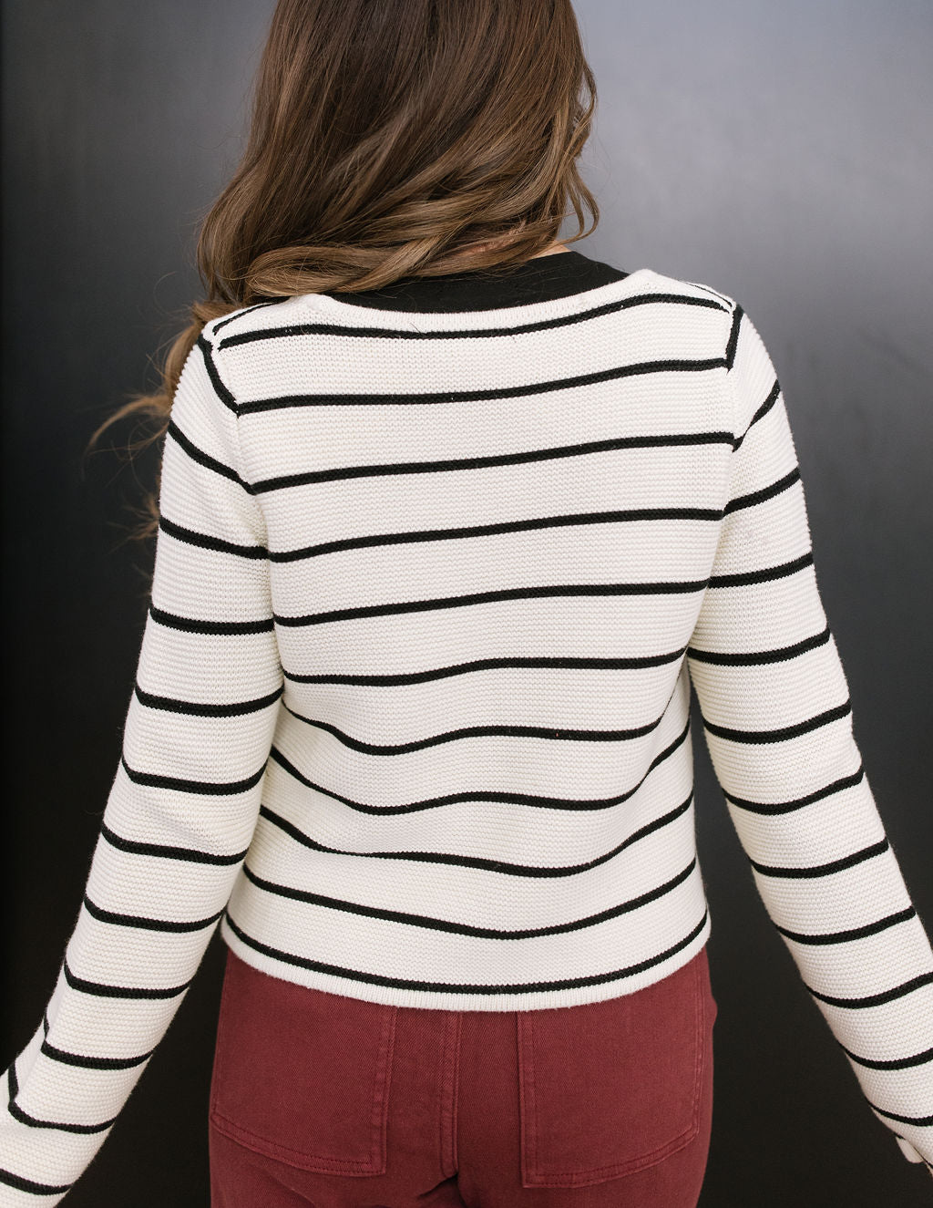 THE KARTER TIE FRONT KNIT CARDIGAN IN BLACK AND WHITE STRIPE