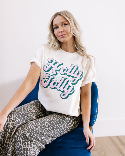 THE HOLLY JOLLY GRAPHIC TEE IN IVORY