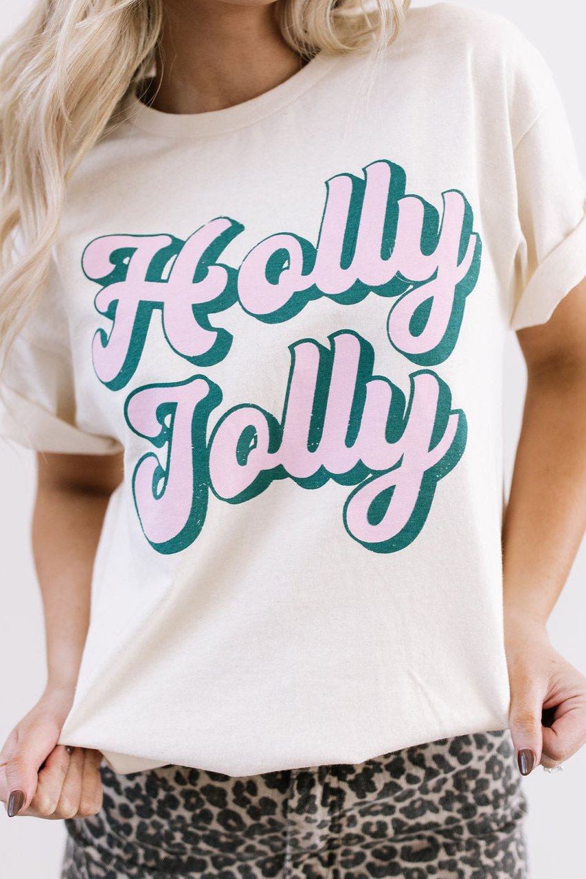 THE HOLLY JOLLY GRAPHIC TEE IN IVORY