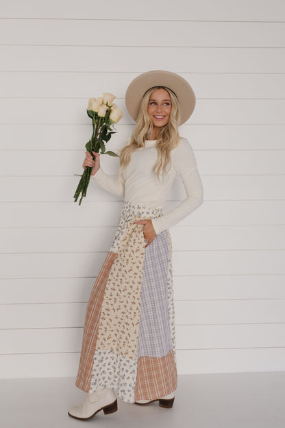 THE HARLYN PATTERN MAXI SKIRT IN IVORY