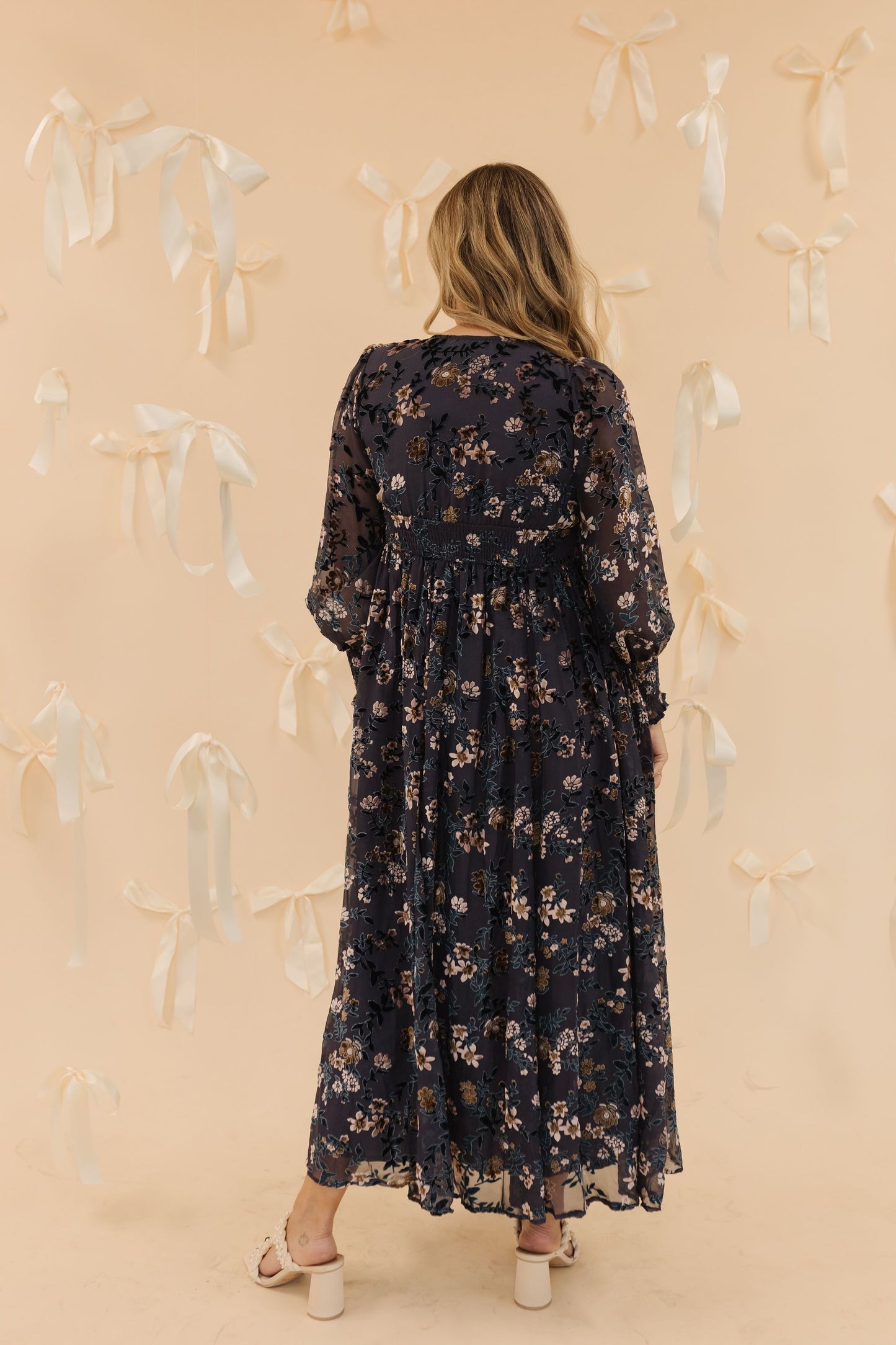 THE VERA VELVET MAXI DRESS IN BLUE FLORAL